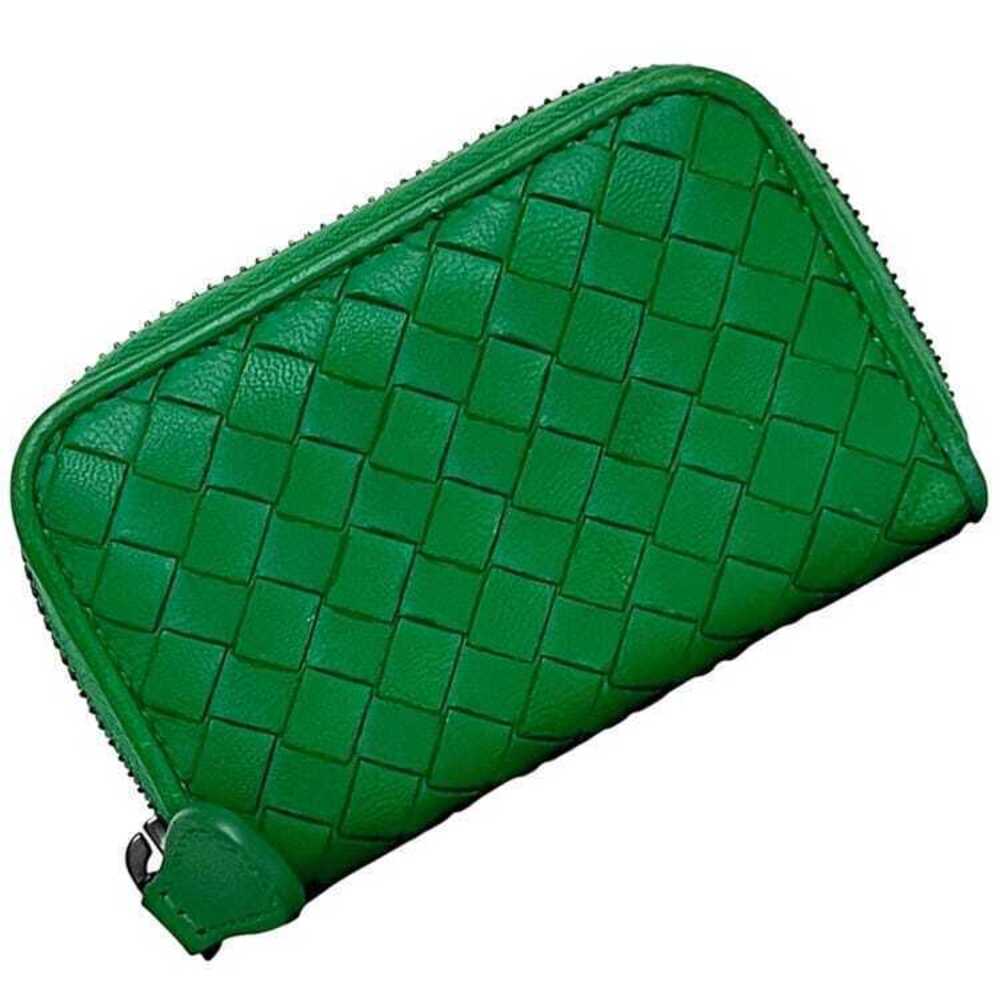 Bottega Veneta Coin Wallet Intrecciato Leather Purse Wallet Zipper Compact Green